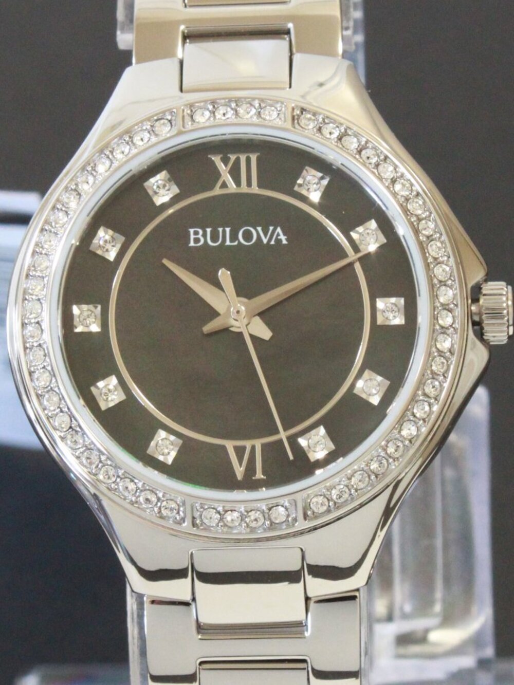 Bulova Classic Quartz Watch Black MOP Dial Crystal Bezel And Indices 30mm - Picture 9 of 13